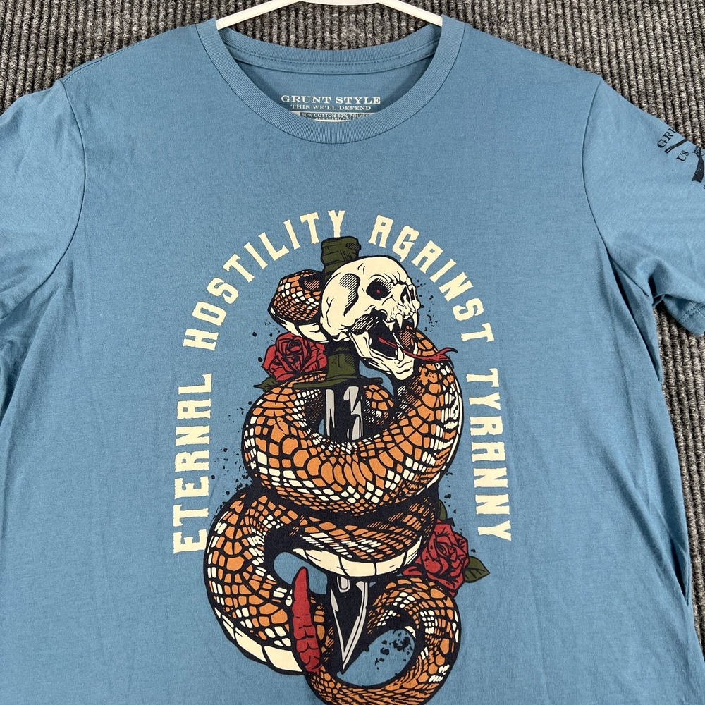 Grunt Style Shirt Womens XL Extra Large Blue Short Sleeve Snake Skull USA